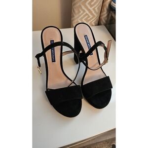 Stuart Weitzman Black Suede Strappy Block Heel Sandals